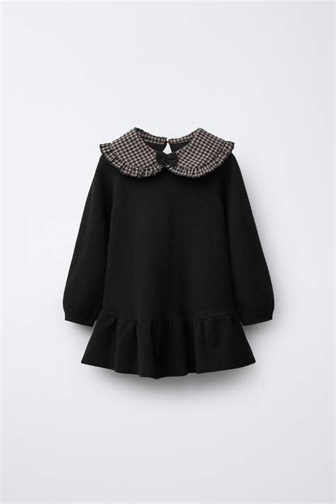 GINGHAM CHECK PETER PAN COLLAR KNIT DRESS - Black | ZARA India