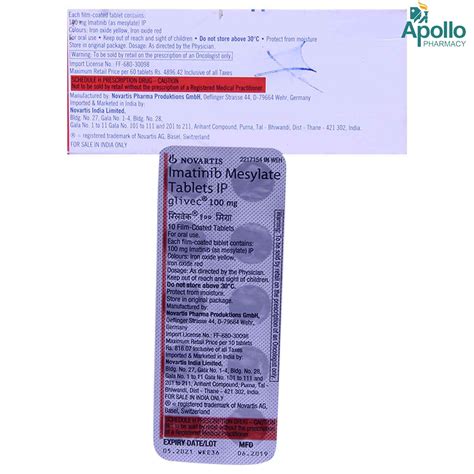 Glivec 100 mg Tablet | Uses, Side Effects, Price | Apollo Pharmacy