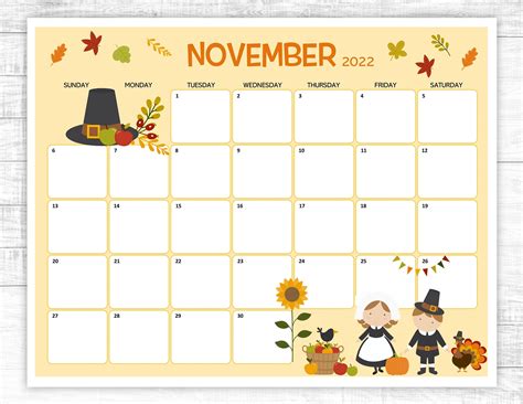 Printable Calendar November 2022 With Holidays