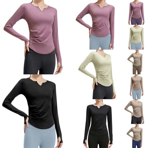 Hpapadks Women Workout Sets 2 Piece Long Sleeve Solid V Neck Sports ...