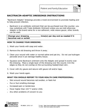 Fillable Online virginia BACITRACIN-ADAPTIC DRESSINGS INSTRUCTIONS ...