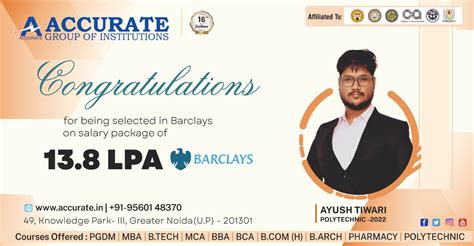 Ayush Tiwari from Polytechnic (Batch-2022) Has Been Selected by BARCLAYS