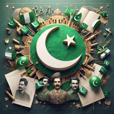 A circle of pictures with a green and white flag and a green and white ...