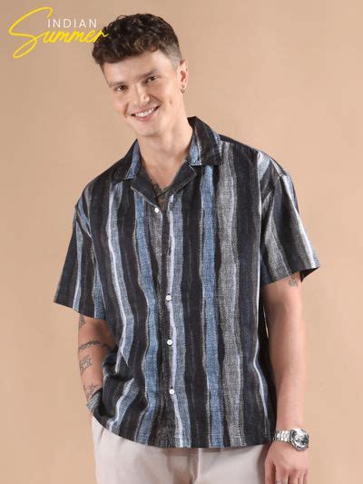Buy Men's Blue and Black Printed Cuban Shirt Online @Beyoung