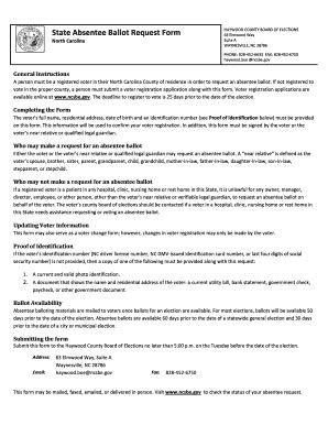 Fillable Online State Absentee Ballot Request Form - Haywood County ...