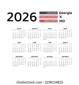 Georgia Calendar 2026 Week Starts Monday Stock Vector (Royalty Free ...