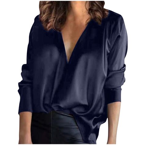 Samickarr Silk Satin blouses for women long sleeve elegant Solid color ...
