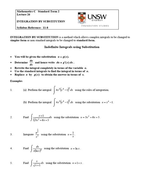 Image result for Substitution Method for Integration
