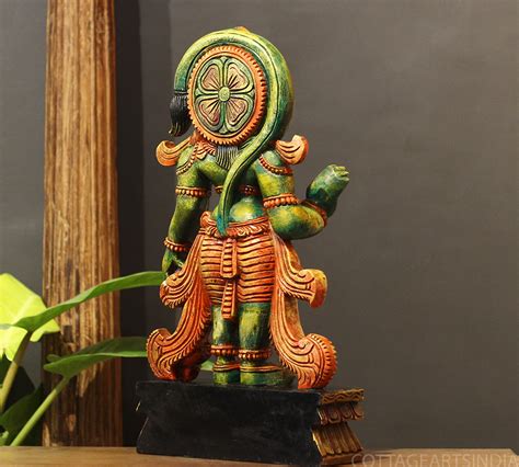 Standing Wooden Hanuman Statue | Hand Carved Gada Idol – CottageArts India