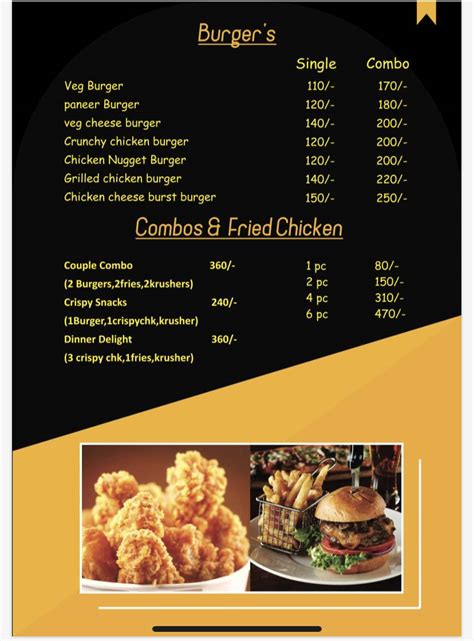 Menu at The Roosters, Hyderabad