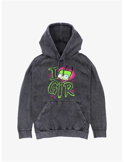 Invader Zim Love Gir Mineral Wash Hoodie - BLACK | BoxLunch
