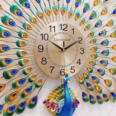 HAOWANJP Large Peacock Wall Clock - Elegant 3D Metal Design - India | Ubuy