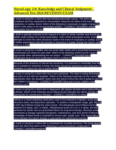 NurseLogic 2.0: Knowledge and Clinical Judgement - Advanced Test 2024 ...
