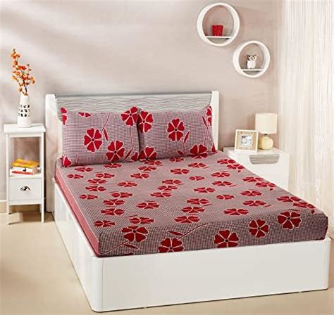 Amazon Brand - Solimo Polycotton Dreamy Red Double Bedsheet with 2 ...