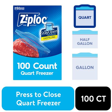 Ziploc Freezer Quart Bag, Stay Open Design, Grip 'n Seal Technology ...