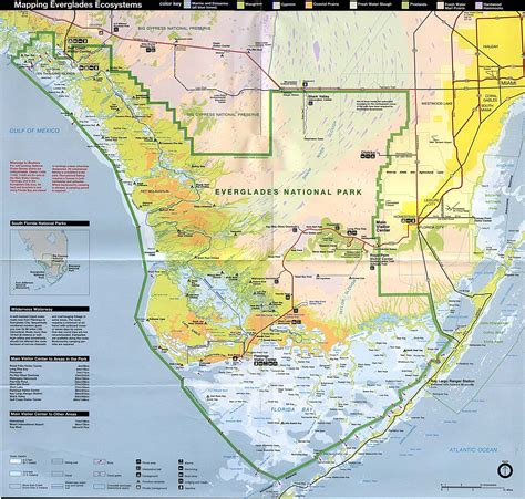 Everglades National Park Ecosystems Map, Florida, United States