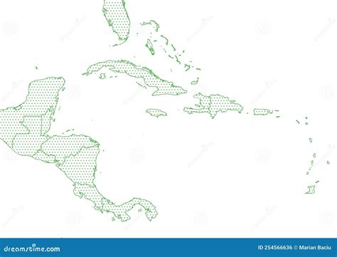 Map Central America with Green Outline and Dotted Surface Stock Illustration - Illustration of ...