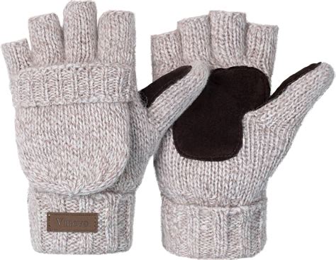 ViGrace Winter Knitted Convertible Fingerless Gloves Wool Mittens Warm ...