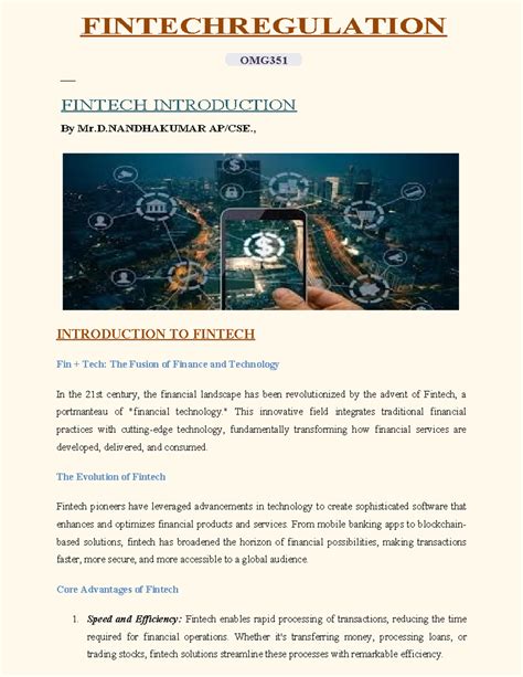 FINTECHREGULATION OMG351 Introduction to Fintech: Key Concepts and ...