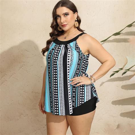 IDALL Tankini Swimsuits,Bathing Suit Plus Size Geometric Pattern Tank ...