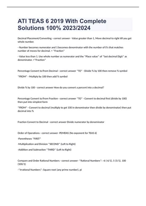 ATI TEAS 6 2019 With Complete Solutions 100% 2023/2024 - ATI Teas ...