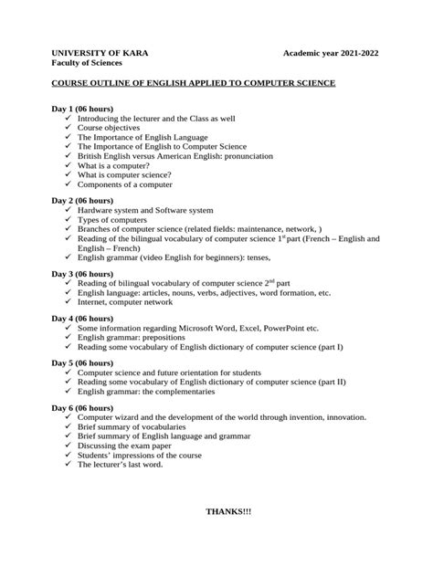 Image result for Computer Science Course Outline