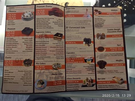 Menu at 7th Heaven Cake Shop, Pune, Shop No 5 & 6