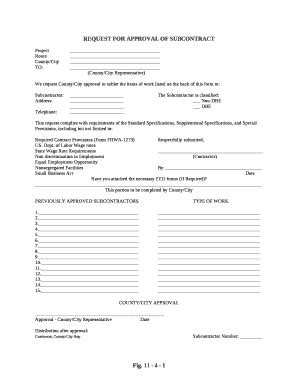 REQUEST FOR APPROVAL OF SUBCONTRACT Doc Template | pdfFiller