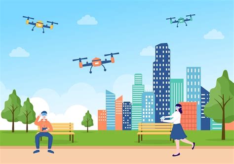 Drone illustration with camera remote control driven flying over to ...