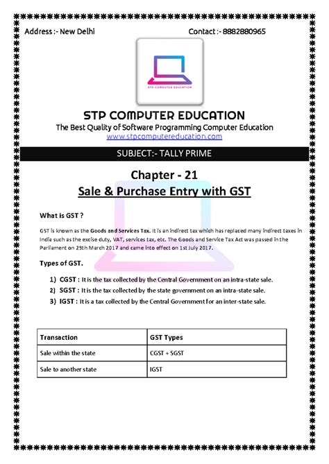 TALLY PRIME Chapter 21: Sale & Purchase Invoice Bill with GST - Studocu