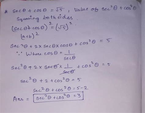 if sec theta + cos Theta = root 5 then find the value of sec^2 theta ...