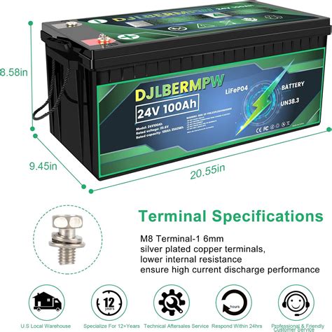 Buy DJLBERMPW Lithium Battery, 24V 100AH LiFePO4 Iron Phosphate Lithium ...