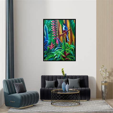 "Birds Series 2": Blue Green Oil Painting by Murali Nagapuzha – ArtZolo.com