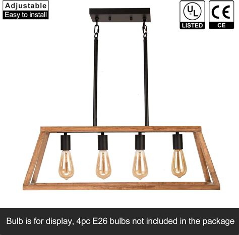 Buy GZBtech 4 Lights Farmhouse Pendant Dining Room Light Metal Wood ...