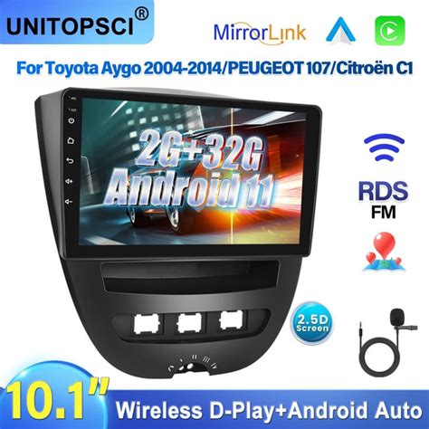 Hikity Android Auto Radio Für Peugeot 107/C1/Aygo - 10,1 Zoll, 4+64 GB, Wireless CarPlay, Android 15
