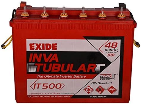 Exide Technologies Inva Tubular Battery 150Ah/12 Volt (Red) : Amazon.in ...