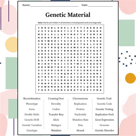 Genetic Material Word Search Puzzle Worksheet Activity PDF ...