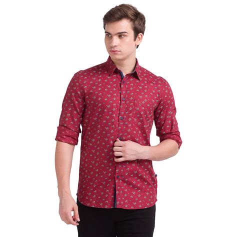 Men Red Slim Fit Print Cotton Full Sleeve Shirts – MyRaymond