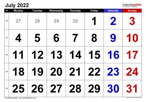 Printable Calendar July 2022 Calendar at Crystal Twyman blog