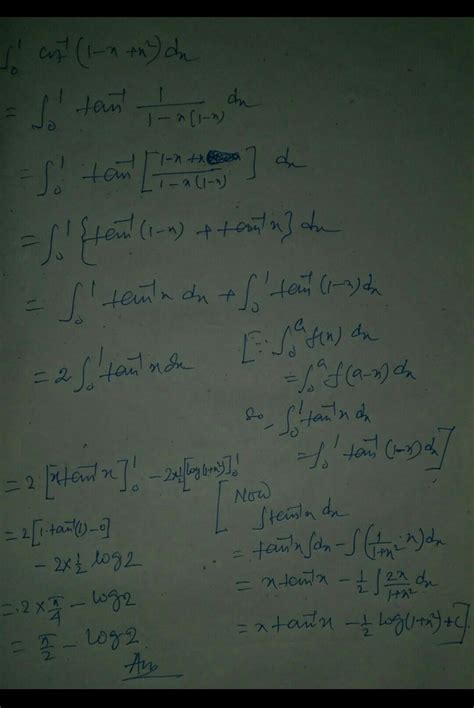 integral 0 to infinity tan inverse x divided by (x^2-x+1 ) dx is equal ...