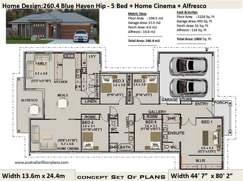 Australian 5 Bed House Plans | 260.4 M2 or 2800 Sq. Feet | 5 Bedroom ...