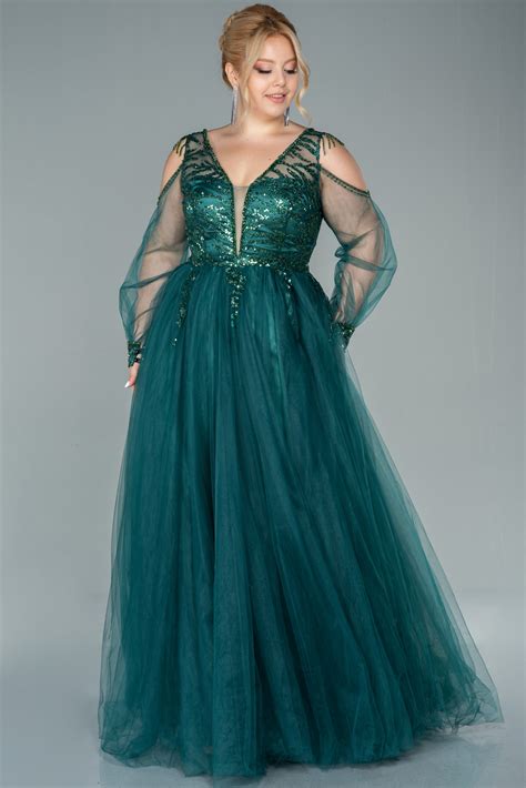 Long Emerald Green Plus Size Evening Dress ABU2570 | Abiyefon.com