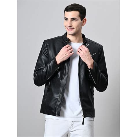 Buy TBOJ Black Men Mandarin Collar Solid Casual Biker Jacket Online