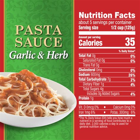 Hunt's Pasta Sauce, Garlic & Herb, Premium-Nutrition-Facts
