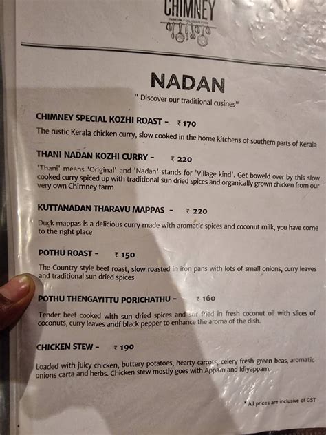 Menu at Chimney Family Restaurant, Varkala