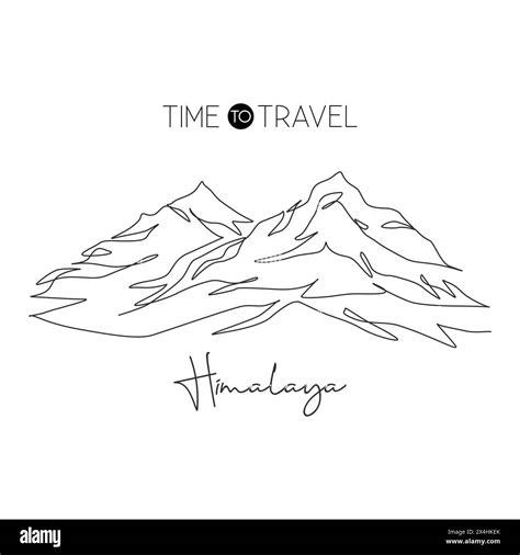 Single continuous line drawing Himalayan Mount Everest landmark ...