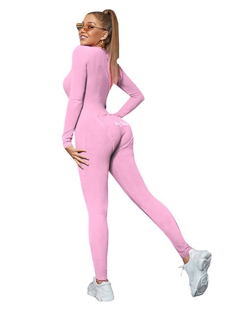 KOMOO Women Onesie Pajamas Deep V Neck Button Bodysuit Long Sleeve Lang ...