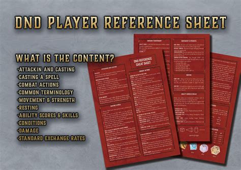 Dnd Player Reference Cheat Sheet Character Skill Cards 5th Edition ...
