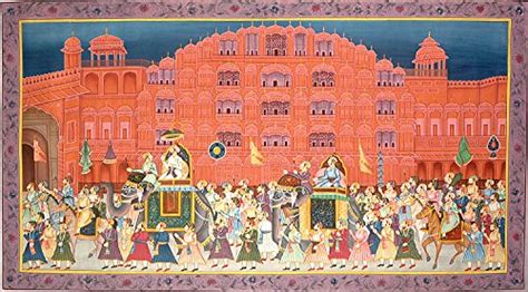 Procession at Hawa Mahal Jaipur - Water Color On Silk : Amazon.in: Home ...