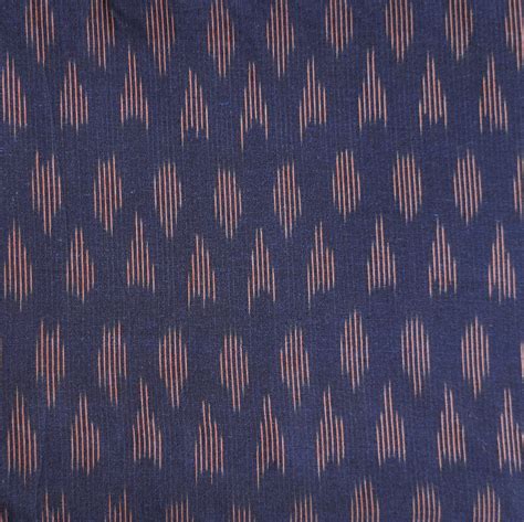 Pure Cotton Ikkat Navy Blue With Orange Weaves Hand Woven Fabric ...